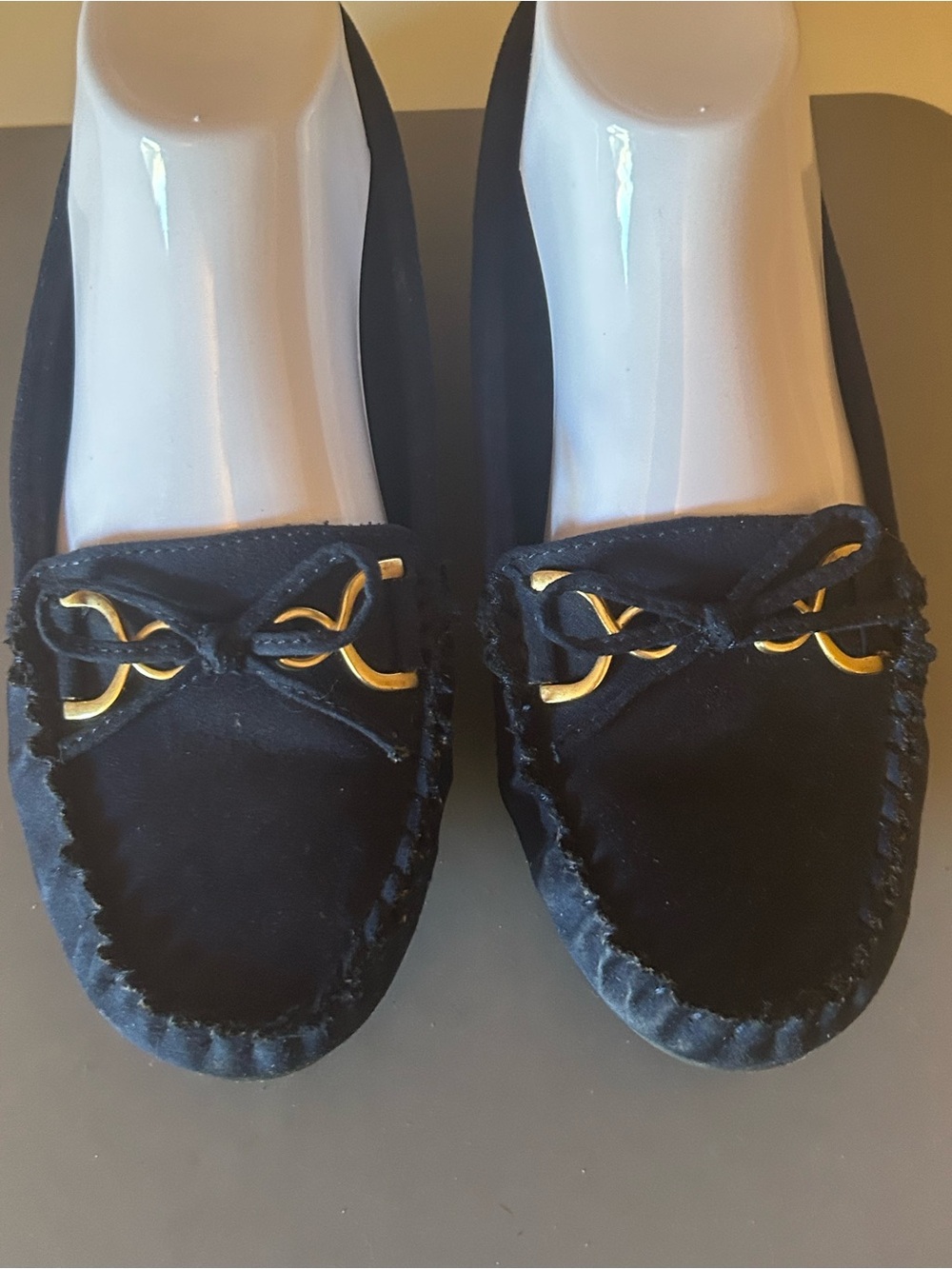 Dexflex Comfort Classic Blue Suede Loafers with Gold Buckles
